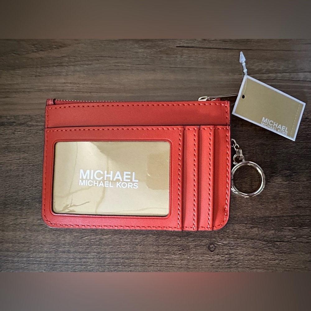 Michael Kors Jet Set travel Wallet with Zip Coin Pouch. Red Clay/White. NWT. - Picture 2 of 4